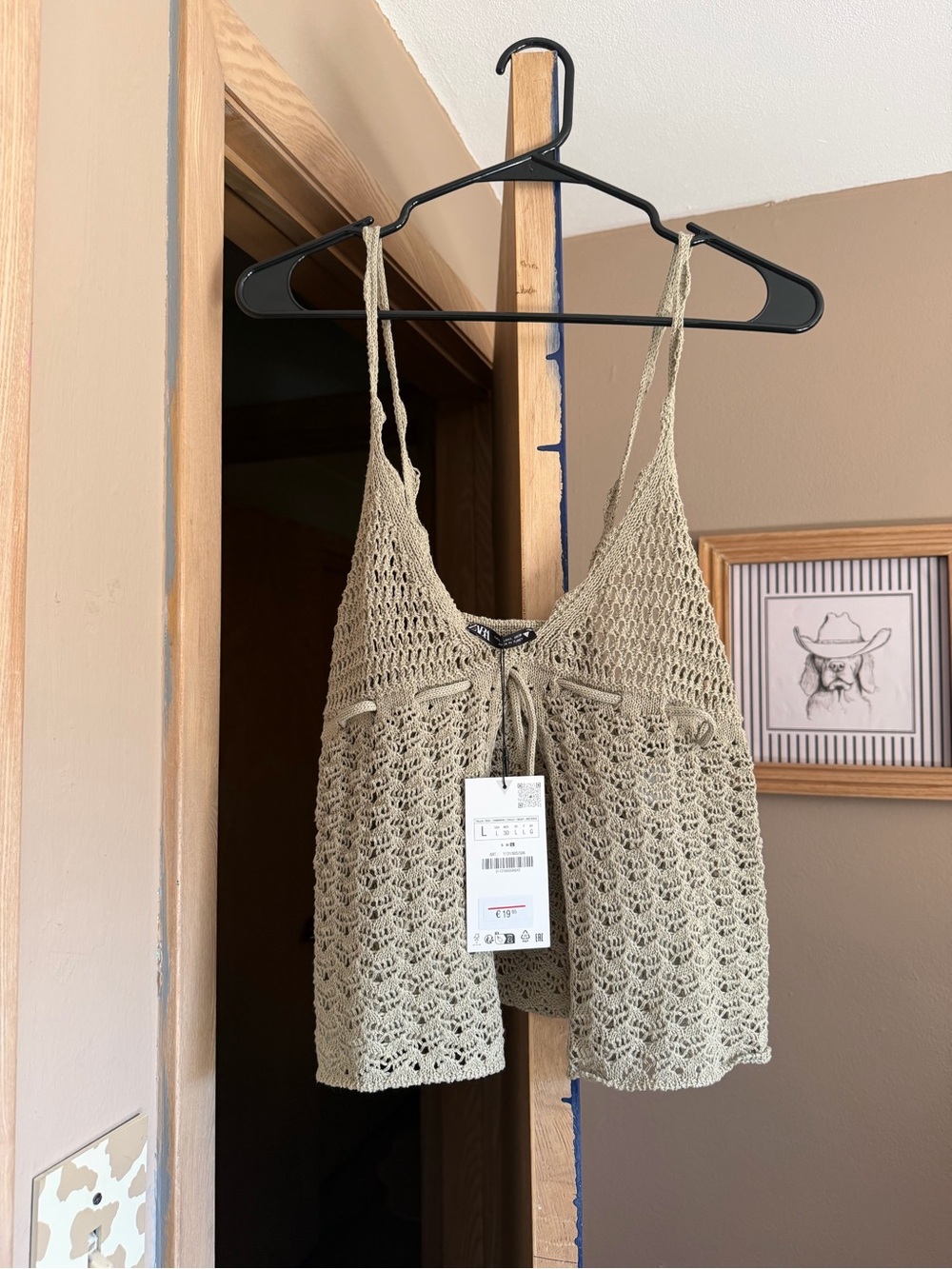 Zara Beige Crochet Knit Tie-Front Tank Top